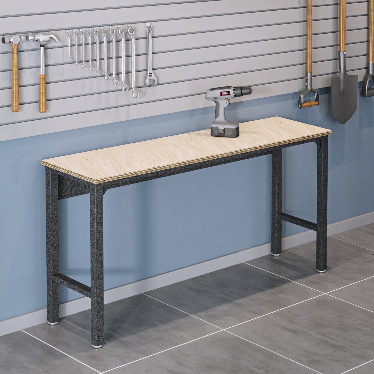 Fortress 72.4" Natural Wood and Steel Garage Table