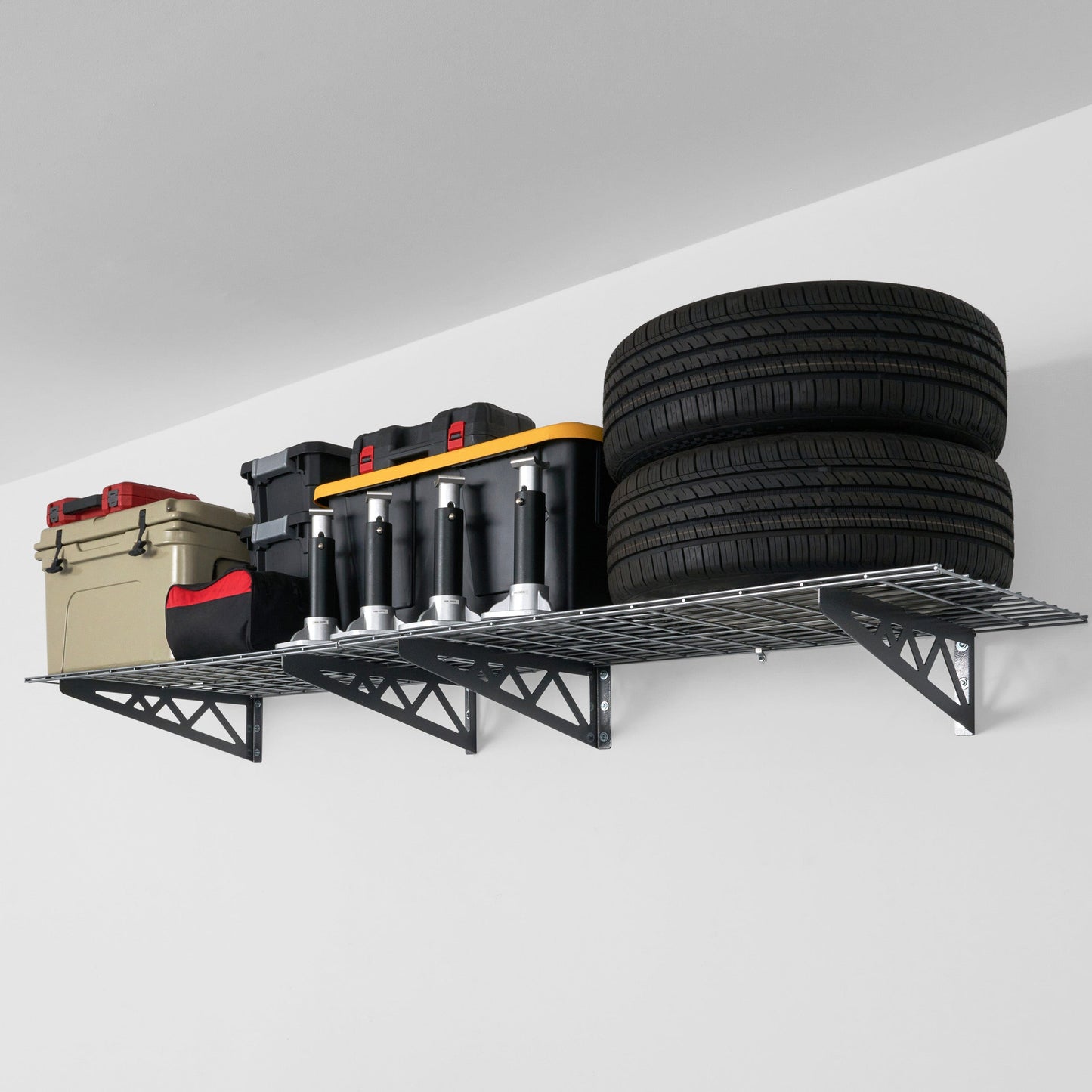 SafeRacks 24" x 48" Wall Shelves Combo (Four Pack with Hooks)