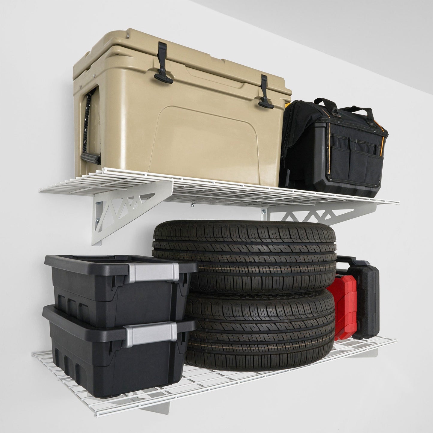 SafeRacks 24" x 48" Wall Shelves Combo (Four Pack with Hooks)