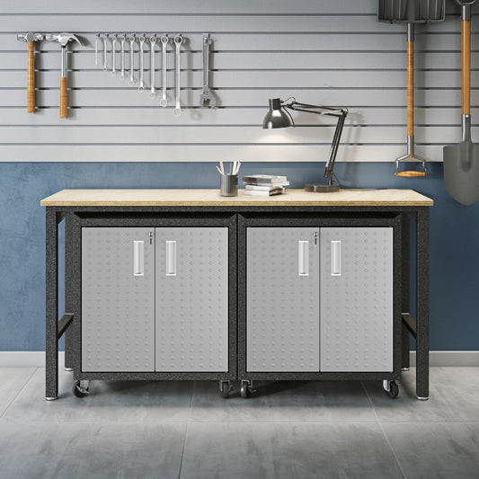 Fortress 3-Piece Mobile Space-Saving Steel Garage Cabinet and Worktable 1.0