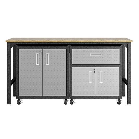 Fortress 3-Piece Mobile Space-Saving Steel Garage Cabinet and Worktable 2.0