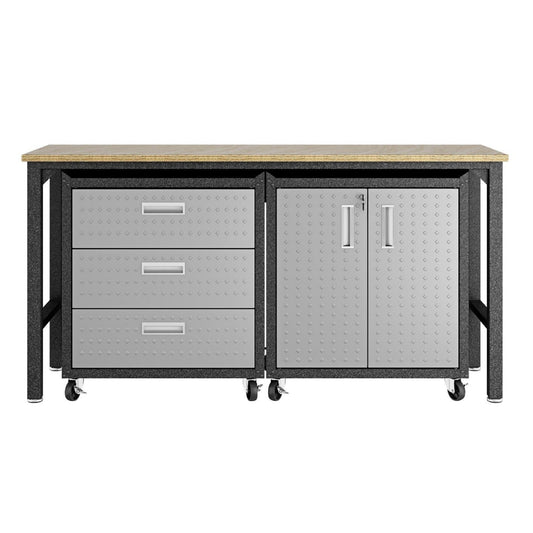 Fortress 3-Piece Mobile Space-Saving Steel Garage Cabinet and Worktable 3.0