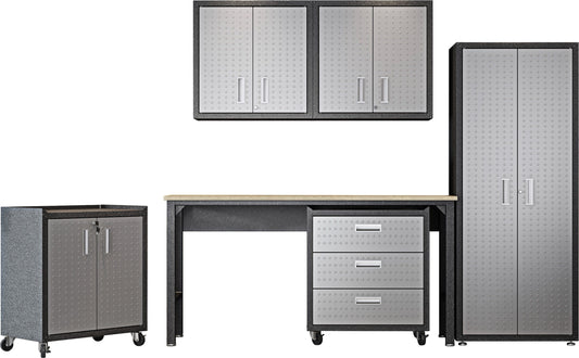 6-Piece Fortress Textured Garage Set with Cabinets, Wall Units and Table