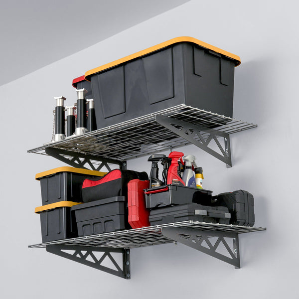 SafeRacks 24 x 48 Wall Shelves (Two Pack with Hooks)